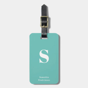 Mint Turquoise Green Monogram Stylish Typewriter L Luggage Tag