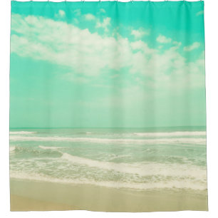 Mint turquoise retro beach background,vintage,beac shower curtain