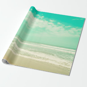 Mint turquoise retro beach background,vintage,beac wrapping paper