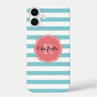 Mint Turquoise Stripes Monogram