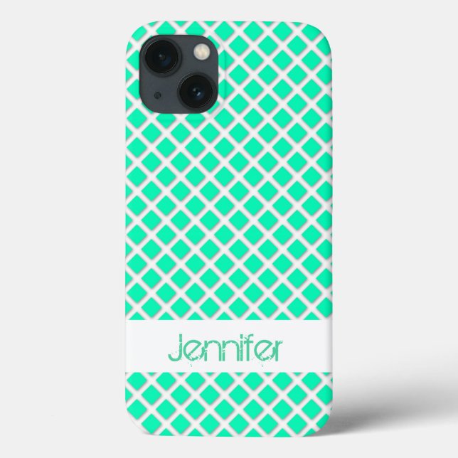 Mint Turquoise Tilted Squares Name Personalised Case-Mate iPhone Case (Back)