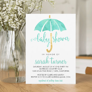 Mint Umbrella Neutral Baby Shower Invitations