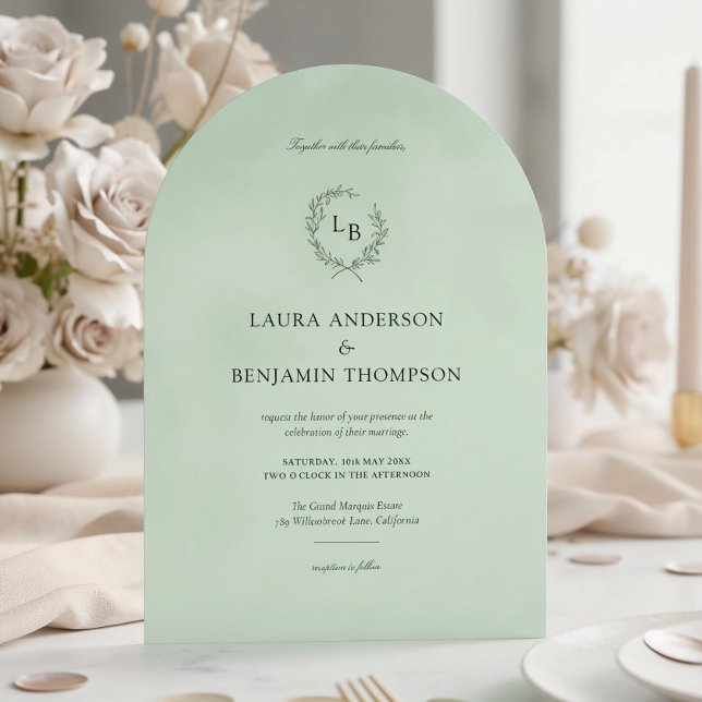 Mint Velvet Texture Elegant Arch Style Wedding Invitation (Creator Uploaded)