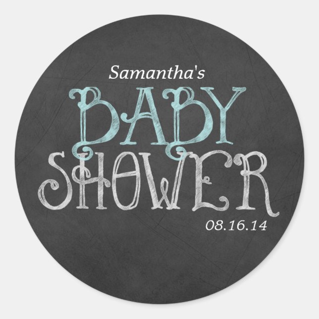 Mint Vintage Chalkboard Baby Shower Classic Round Sticker (Front)