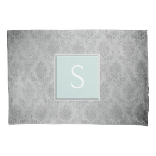 Mint Vintage Damask Monogram Pillowcase