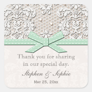 Mint Vintage Lace Wedding Favour Labels Stickers