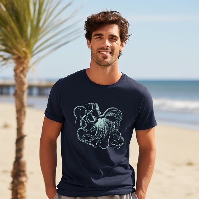 Mint Vintage Octopus Illustration Tri-Blend Shirt (Creator Uploaded)