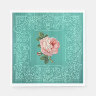 Mint Vintage Rose Paper Napkins