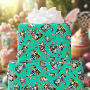 Mint Vintage Watercolor Easter Bunny Eggs Floral  Wrapping Paper