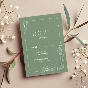 Mint watercolor botanical greenery RSVP Invitation