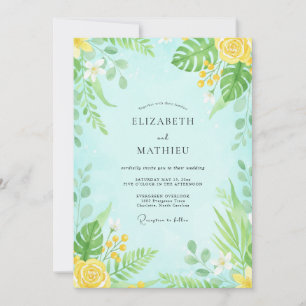 Mint Watercolor Floral Wedding Invitation