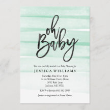 Mint Watercolor Gradient Oh Baby Shower Invitation