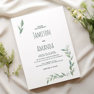 Mint watercolor greenery wreath Wedding Invitation