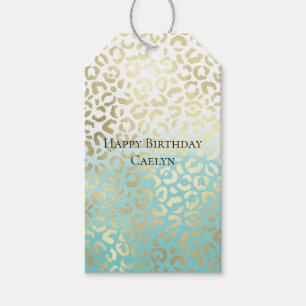 Mint Watercolor Ombre Glam Gold Leopard Gift Tags