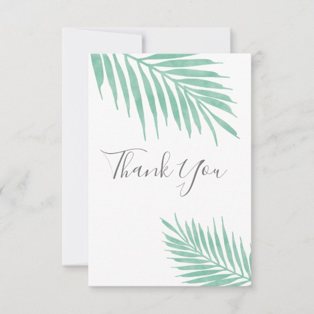 Mint Watercolor Palm Fronds Thank You Card (Front)