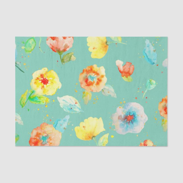 Mint Watercolor Poppies Tissue Paper (Front)