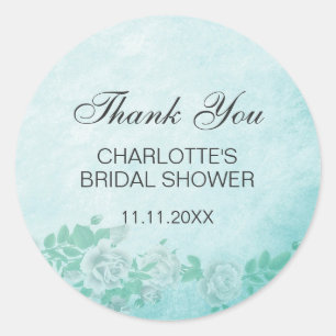 Mint Watercolor Roses Thank You Bridal Shower Classic Round Sticker