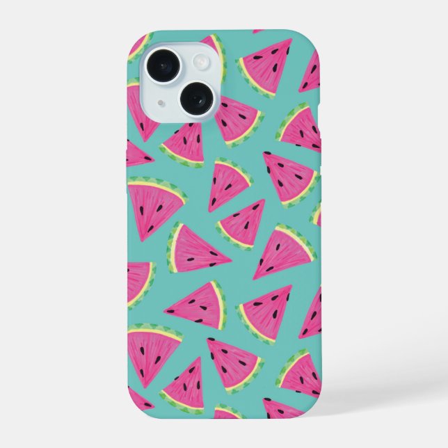 Mint Watermelon pattern iPhone 15 Case (Back)