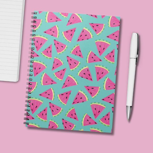 Mint Watermelon Spiral Notebook (Tropical fruit watermelon pattern turquoise notebook)