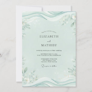 Mint Wave Leaf Wedding Invitation