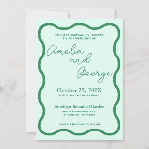 Mint Wavy Retro Photo Wedding Invitation