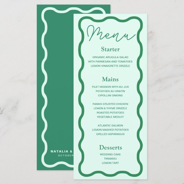 Mint Wavy Retro Wedding Menu (Front/Back)