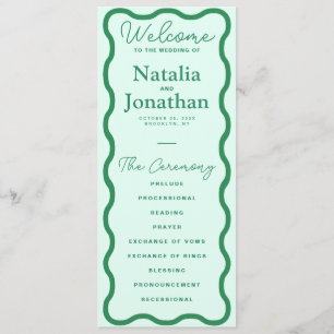 Mint Wavy Retro Wedding Programme