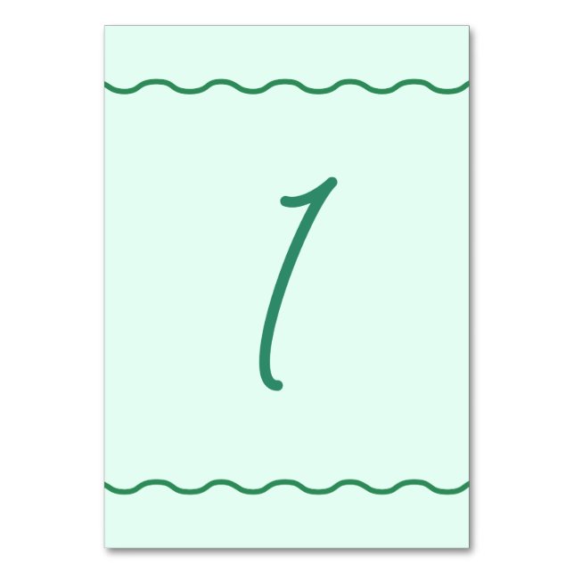 Mint Wavy Retro Wedding  Table Number (Front)