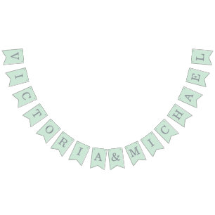 Mint Wedding Simple Green Grey Bride & Groom Names Bunting