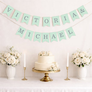 Mint Wedding Simple Green Grey Bride & Groom Names Bunting