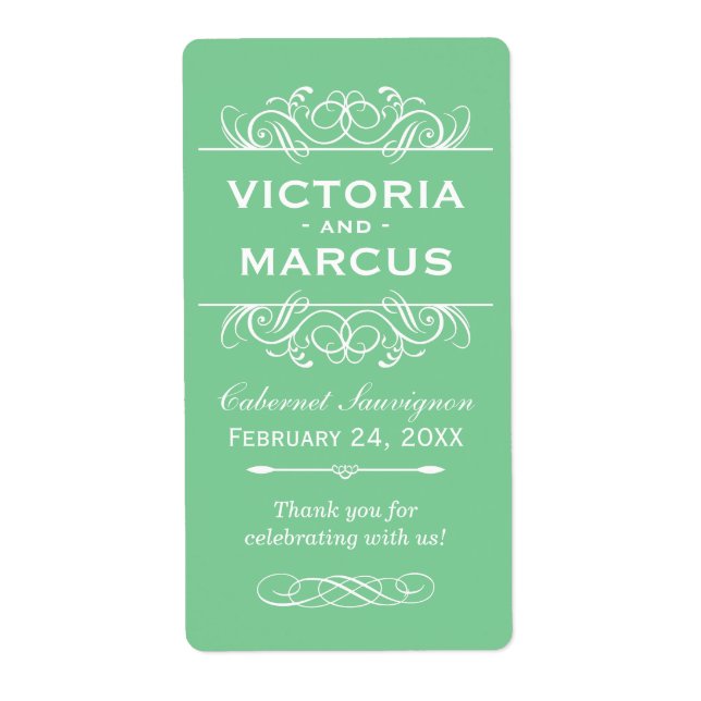 Mint Wedding Wine Bottle Monogram Favour Labels (Front)