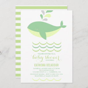 Mint Whale Gender Neutral Baby Shower Invitation