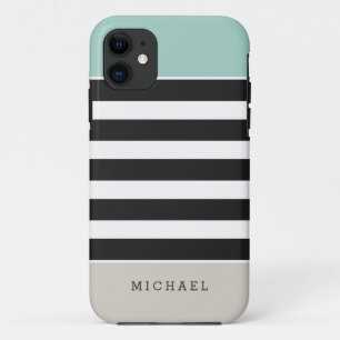 Mint White Black Beige Stripes - Simple Elegant Case-Mate iPhone Case