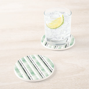 Mint White Black Stripes Dots Coaster