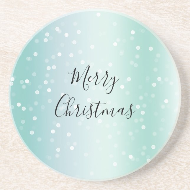 Mint White Bokeh Dots Celebration Coaster (Front)