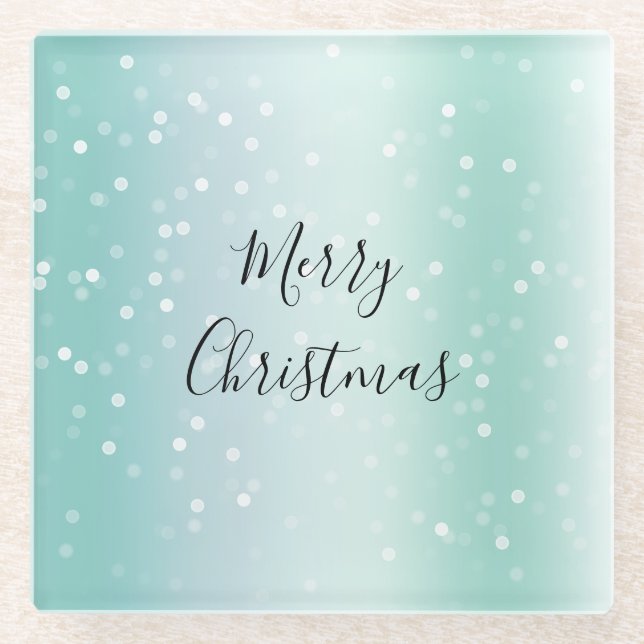 Mint White Bokeh Dots Celebration Glass Coaster (Front)