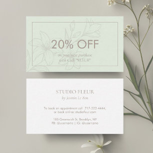 Mint & White   Chic Minimal Floral Discount Card