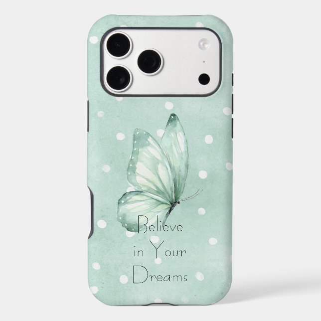 Mint White Dots Butterfly Believe (Back)