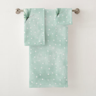 Mint White Dots Butterfly Believe Bath Towel Set