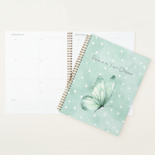 Mint White Dots Butterfly Believe Planner