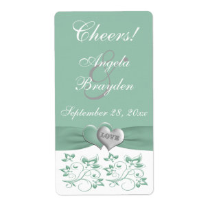 Mint, White Floral PRINTED Ribbon Wedding Label