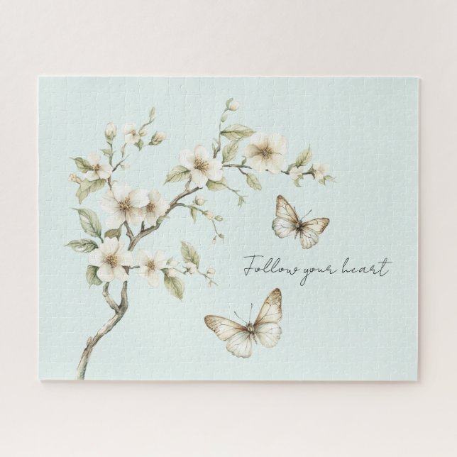 Mint White Flowers Butterflies   Jigsaw Puzzle (Horizontal)