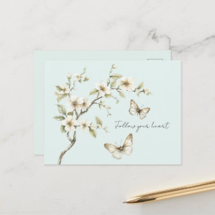 Mint White Flowers Butterflies   Postcard