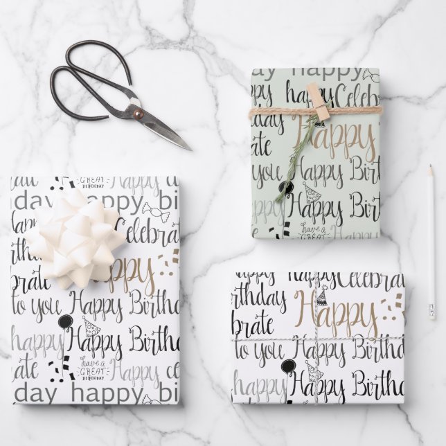 Mint White Fun Happy Balloons Birthday Wrapping Paper Sheet (Front)