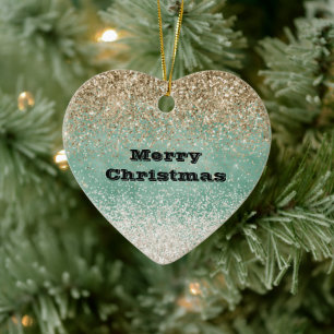 Mint White Glam Gold Sparkle Glitter Ceramic Tree Decoration