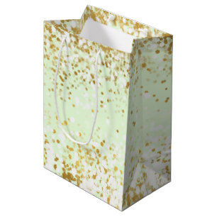 Mint White Gold Confetti Sparkle Medium Gift Bag