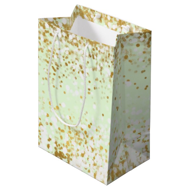 Mint White Gold Confetti Sparkle Medium Gift Bag (Front Angled)