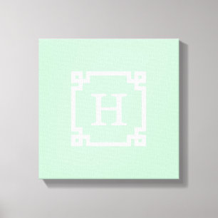 Mint White Greek Key Frame #2 Initial Monogram Canvas Print