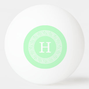 Mint White Greek Key Rnd Frame Initial Monogram Ping Pong Ball
