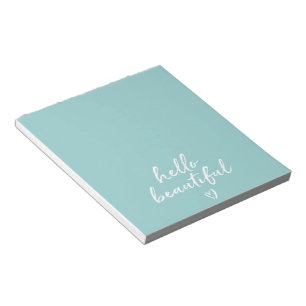 Mint White Hello Beautiful Inspirational Heart Notepad